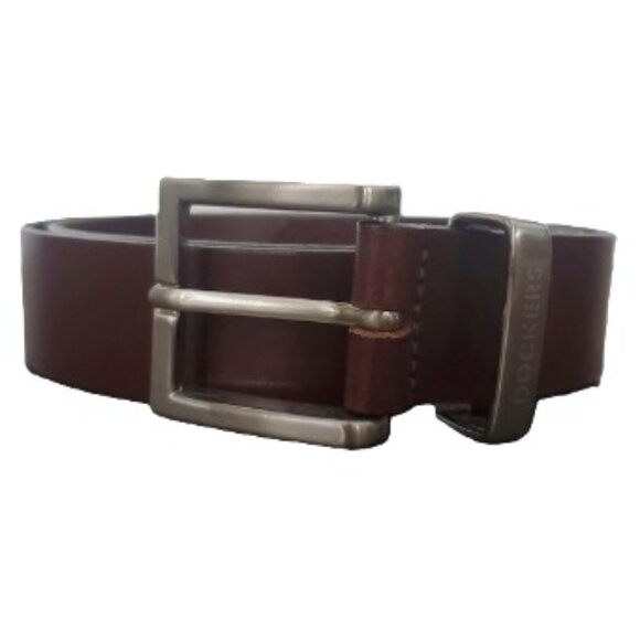 DOCKERS Women's Brown Leather Belt Made in Canada matte silver buckle LIKE NEW - Picture 1 of 9